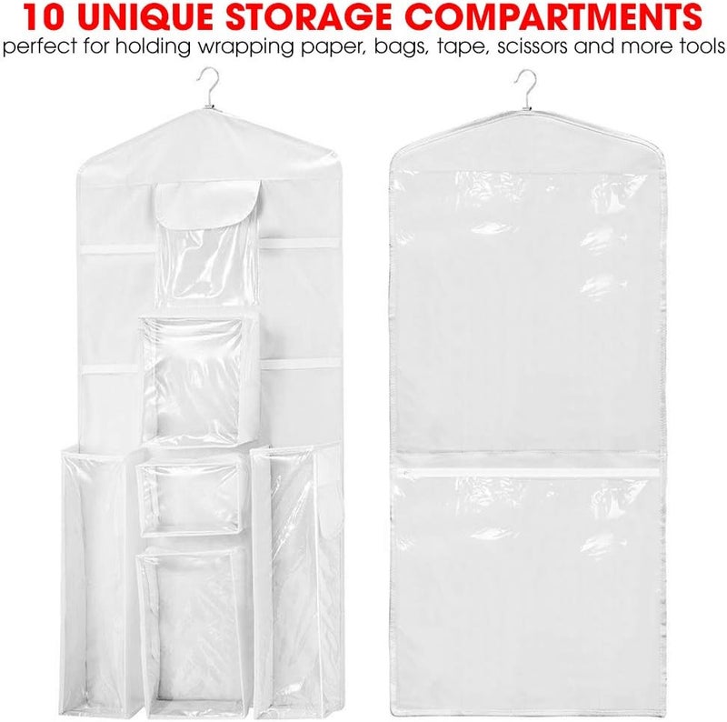 Primode Wrapping Paper Storage Hanging Over the Door Gift Wrap Organizer Double Sided Front and Back Pockets Store Gift Wrap Gift Bags Ribbon Bows Accessories 40”x17” Fits Long 40 Inch Rolls (White) - Image 2